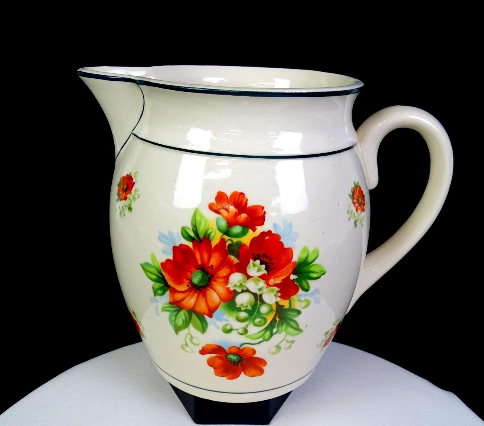 Czecho-Slovakia Pottery Hand-Painted Floral Vintage 7 3/4\