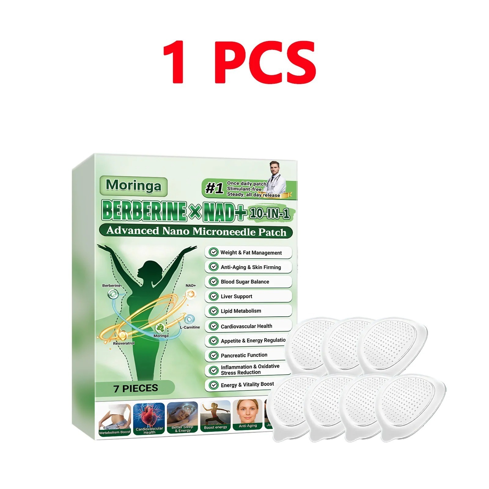 50% OFF Moringa Berberine x NAD+ 10-in-1 Advanced Nano Microneedle Patches New**