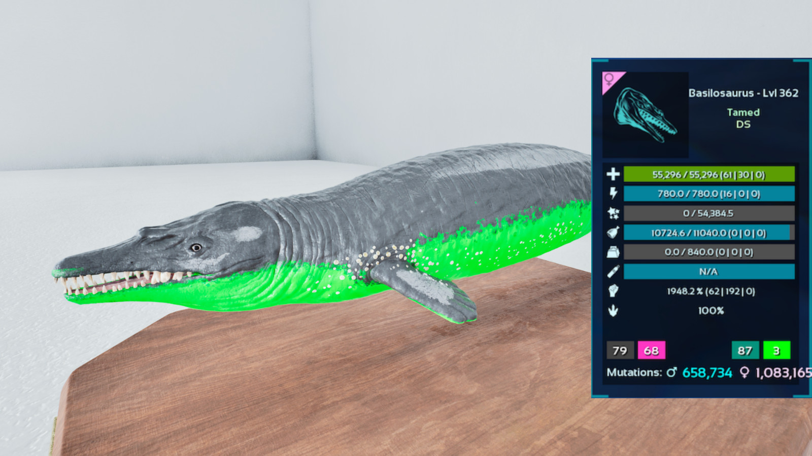 🔥ARK Survival Ascended OFFICIAL PVE - ADULT  PAIR BASILOSAURUS TOP STATS
