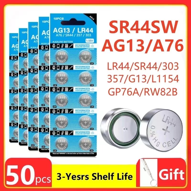 10-50Pcs AG13 LR44 A76 357 357A LR1154 SR1154 SR44 1.5V Button Battery Coin Cell
