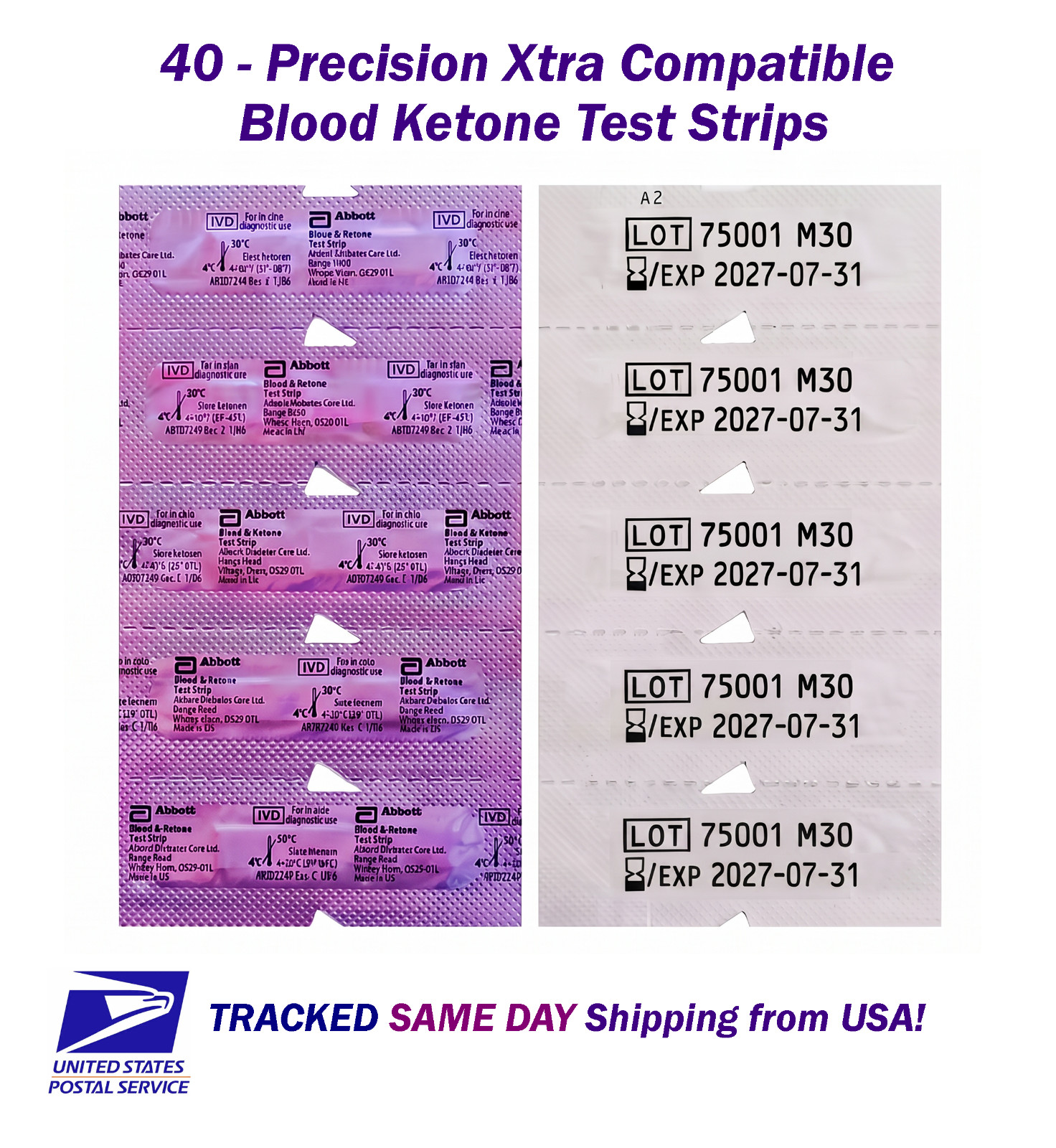 40 Precision Xtra Compatible Ketone Test Strips exp 8/2027 SHIPS SAME DAY