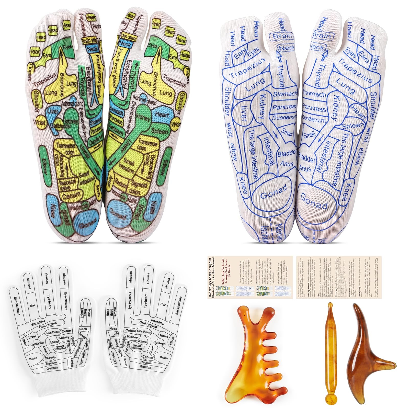 Worive Reflexology Socks Set Gloves Tools, 2 Pairs Foot Massage Socks