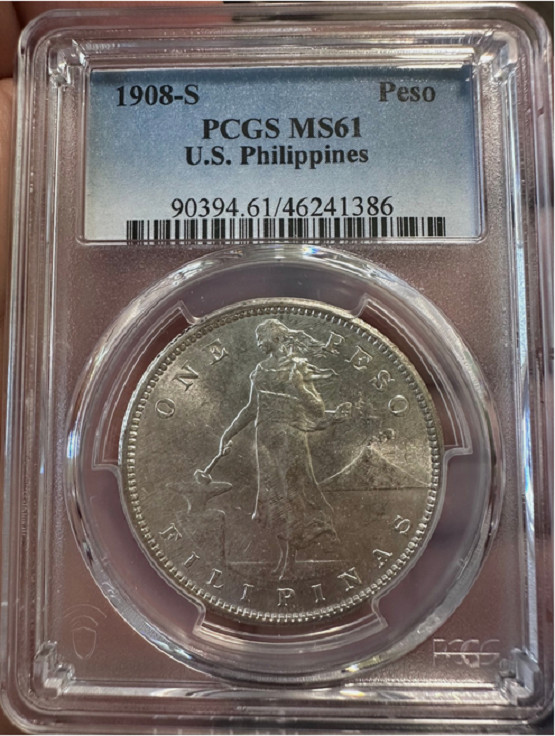 :1908-S 1-PESO .800-SILVER USA PHILIPPINES PCGS MS 61 BRILLIANT BEAUTY RARITY R3 :1908-S 1-PESO .800-SILVER USA PHILIPPINES PCGS MS 61 BRILLIANT BEAUTY RARITY R3