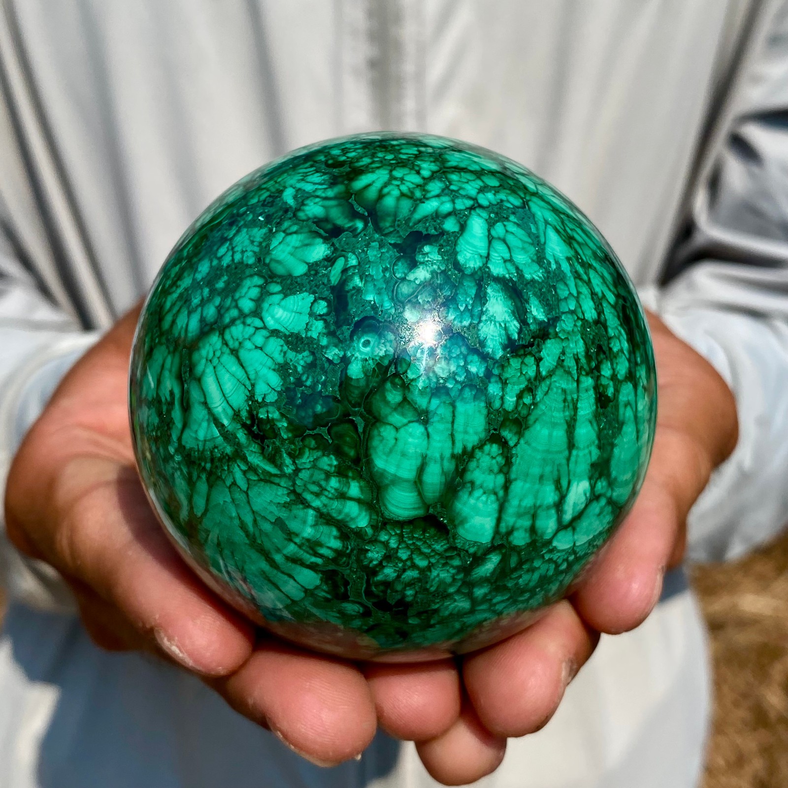 1.58LB Rare Natural Malachite quartz hand Carved sphere Crystal Healing