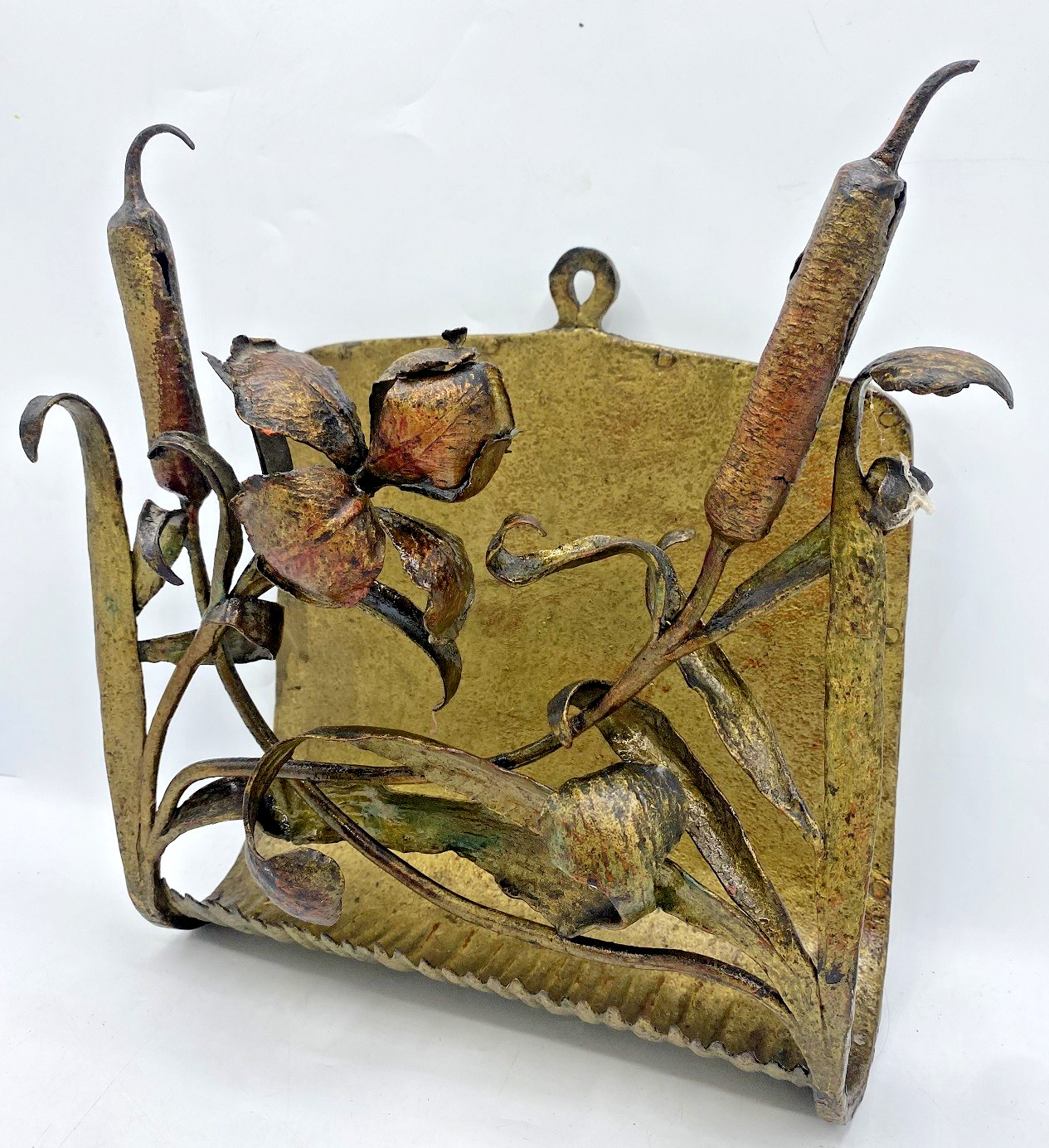 Antique french Art Nouveau mail holder early 1900's gilded metal