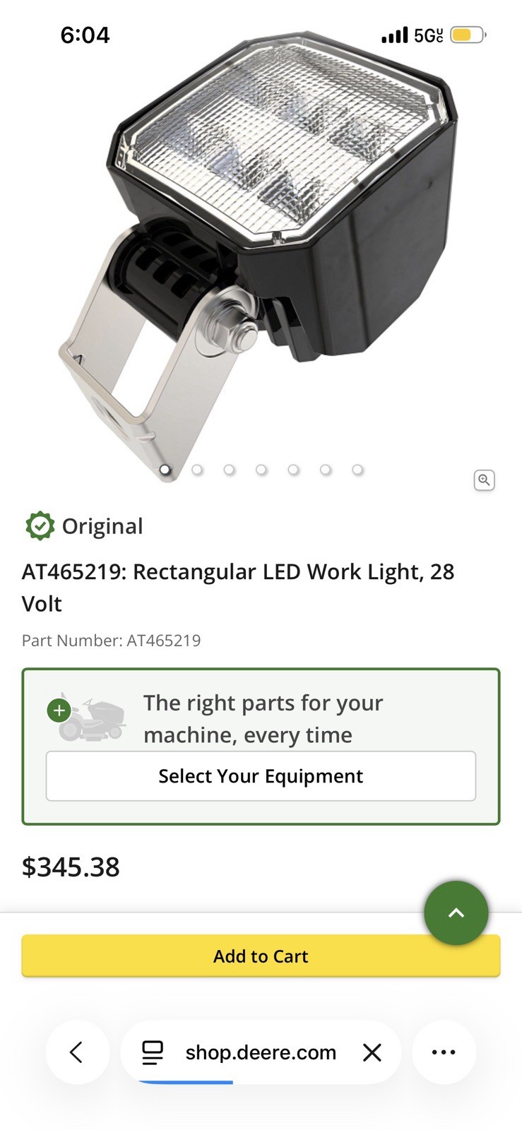 John Deere AT465219 Rectangular LED Work Light 24 Volt Machine New Take Off