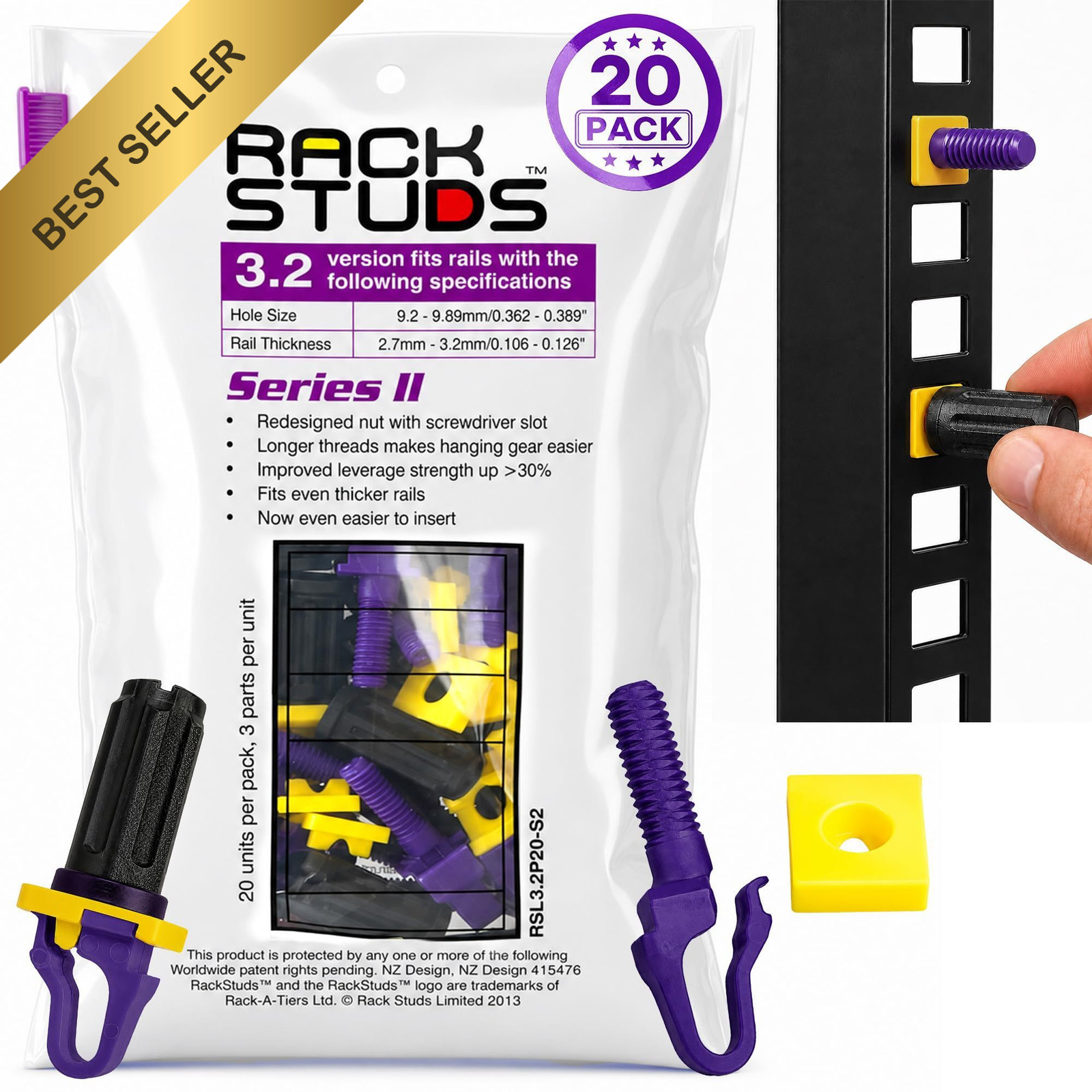 Rackstuds P20 Series II - Server Rack Screws 20-Pack | Cage 20 Pack, Purple