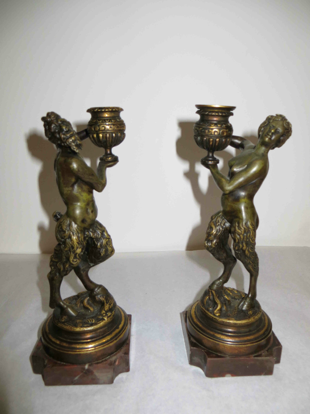 Antique Bronze Pair of Pan Satyr Candle Sticks Decorative Item mid /late 1800\'s