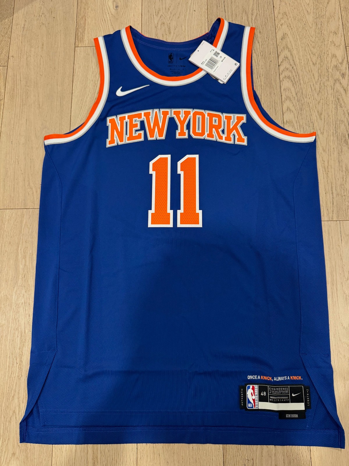 Jalen Brunson NY Knicks Nike Authentic Player Jersey 3 Gold Logo Icon Ed Size 48