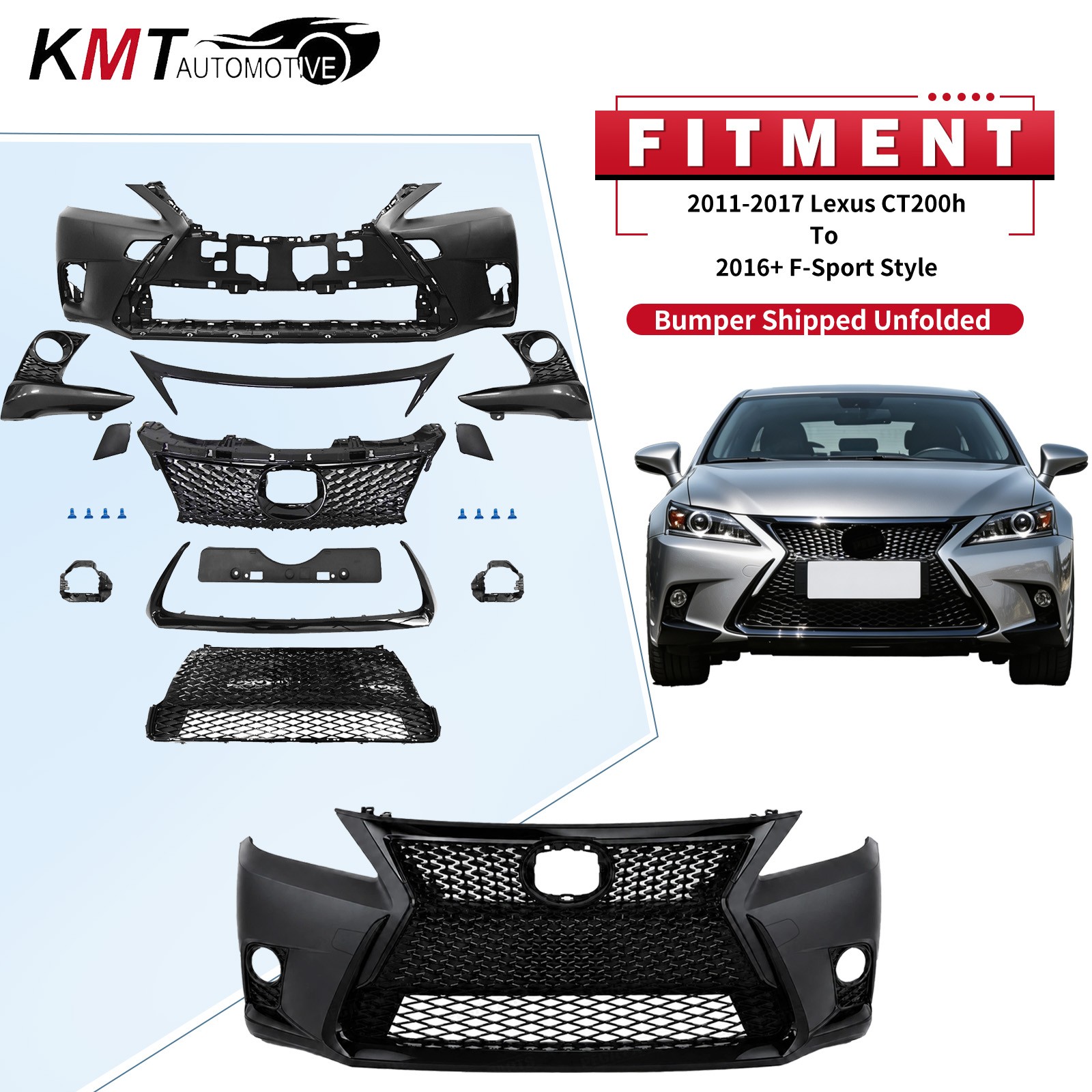 For 2011-2017 Lexus CT200h To 2016+ F-Sport Style Front Bumper Cover Grille Set