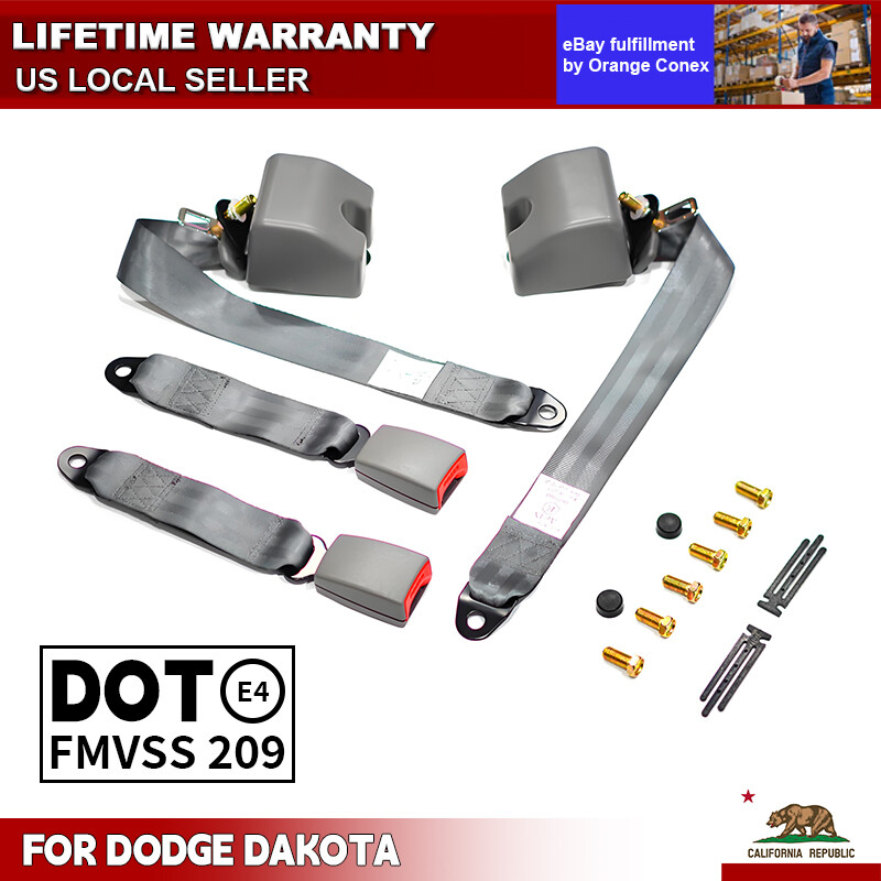 2x 3-Point Safety Adjustable Seat Belt Straps Vehicle For Dodge Dakota Gray