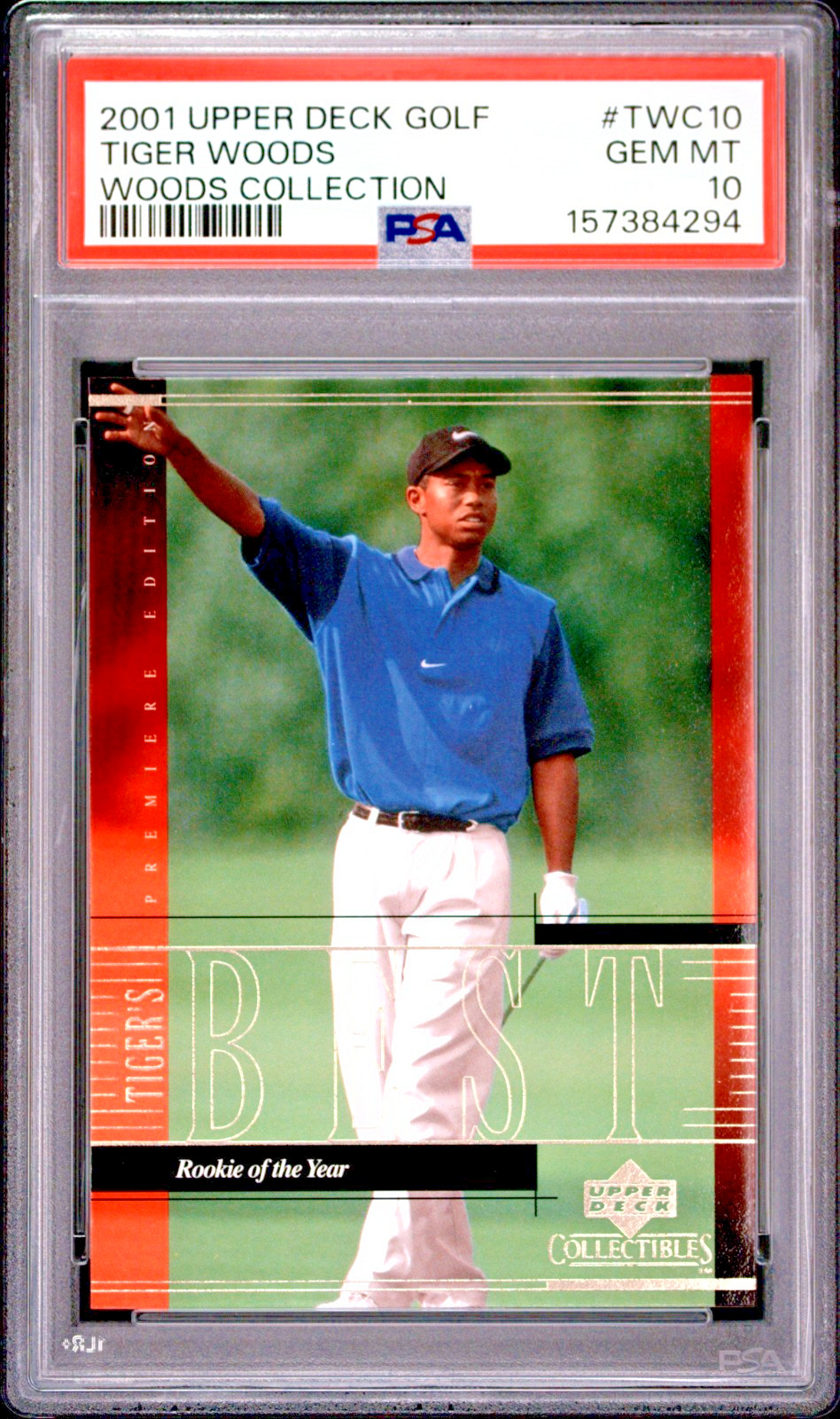 2001 Upper Deck Golf Tiger Woods Collection Rookie of the Year #TWC10 PSA 10 RC