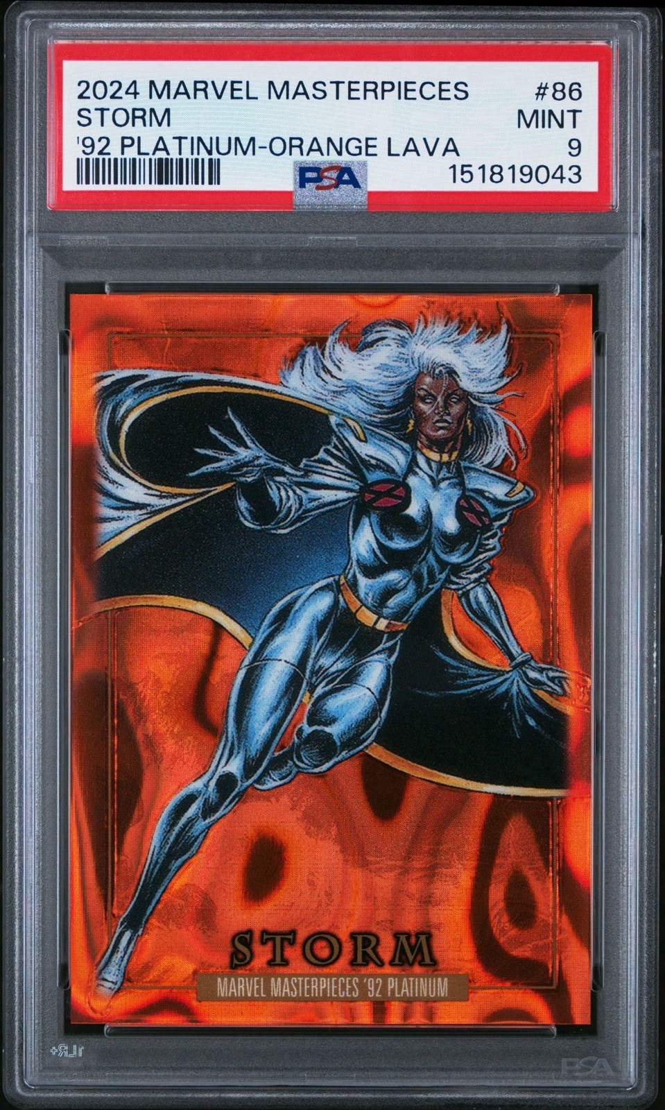 2024 Skybox Marvel Masterpieces ’92 Platinum Storm 02/25 Orange Lava PSA 9 2024 Skybox Marvel Masterpieces ’92 Platinum Storm 02/25 Orange Lava PSA 9