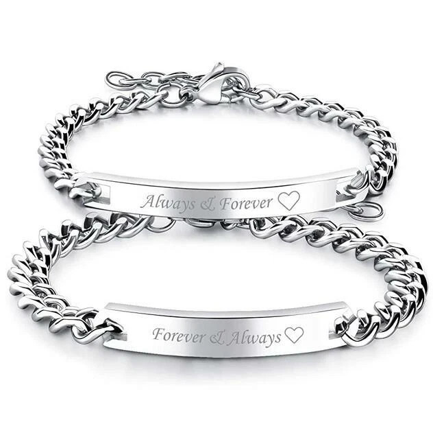 2x His & Her Stainless Steel Always & Forever Love Matching Couple Bracelet Gift