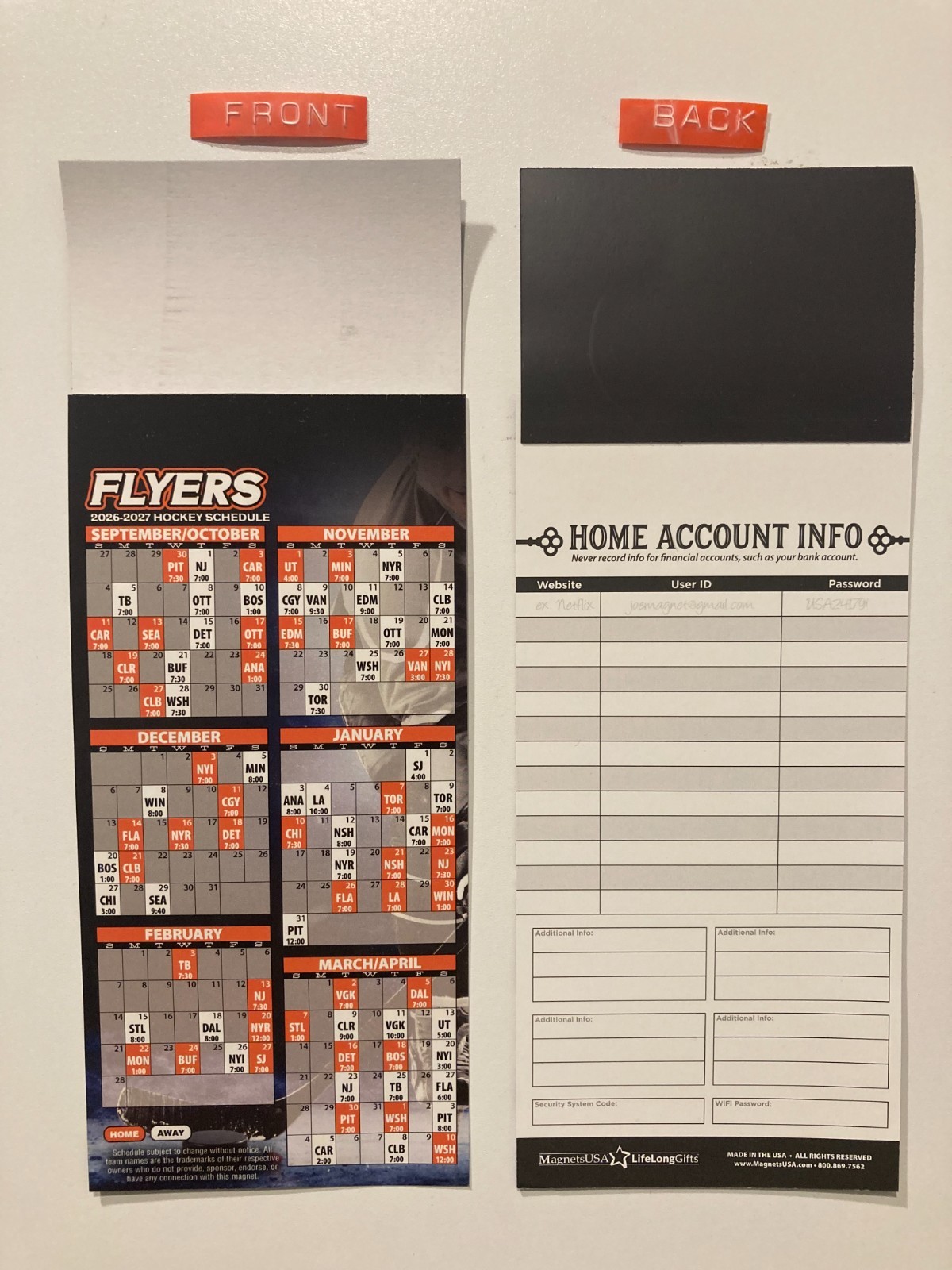 NHL 2026-2027 PHILADELPHIA FLYERS PARTIAL MAGNET SCHEDULE TEAMS, DATES & TIMES NHL 2026-2027 PHILADELPHIA FLYERS PARTIAL MAGNET SCHEDULE TEAMS, DATES & TIMES