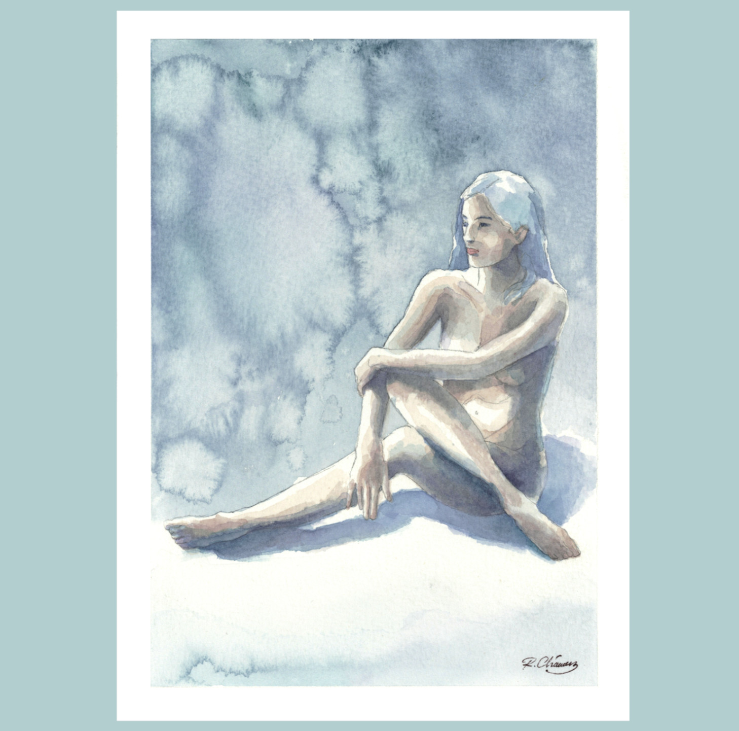 Original Figurative Watercolor Woman Portrait Signed Fine Art