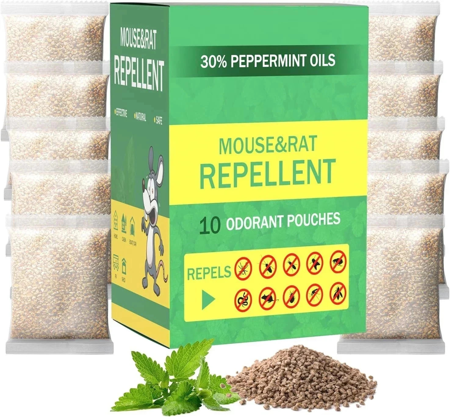 Vamoose Natural Rodent Repellent - 10 Pack Peppermint Oil - Mice & Rat Deterrent