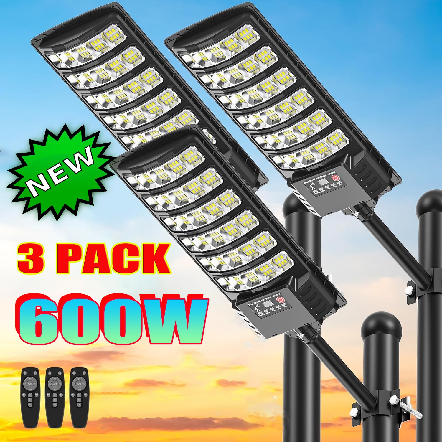 3× 600W LED Lamparas Luz Solares Luces Para Exterior Patio Sensor De Movimient