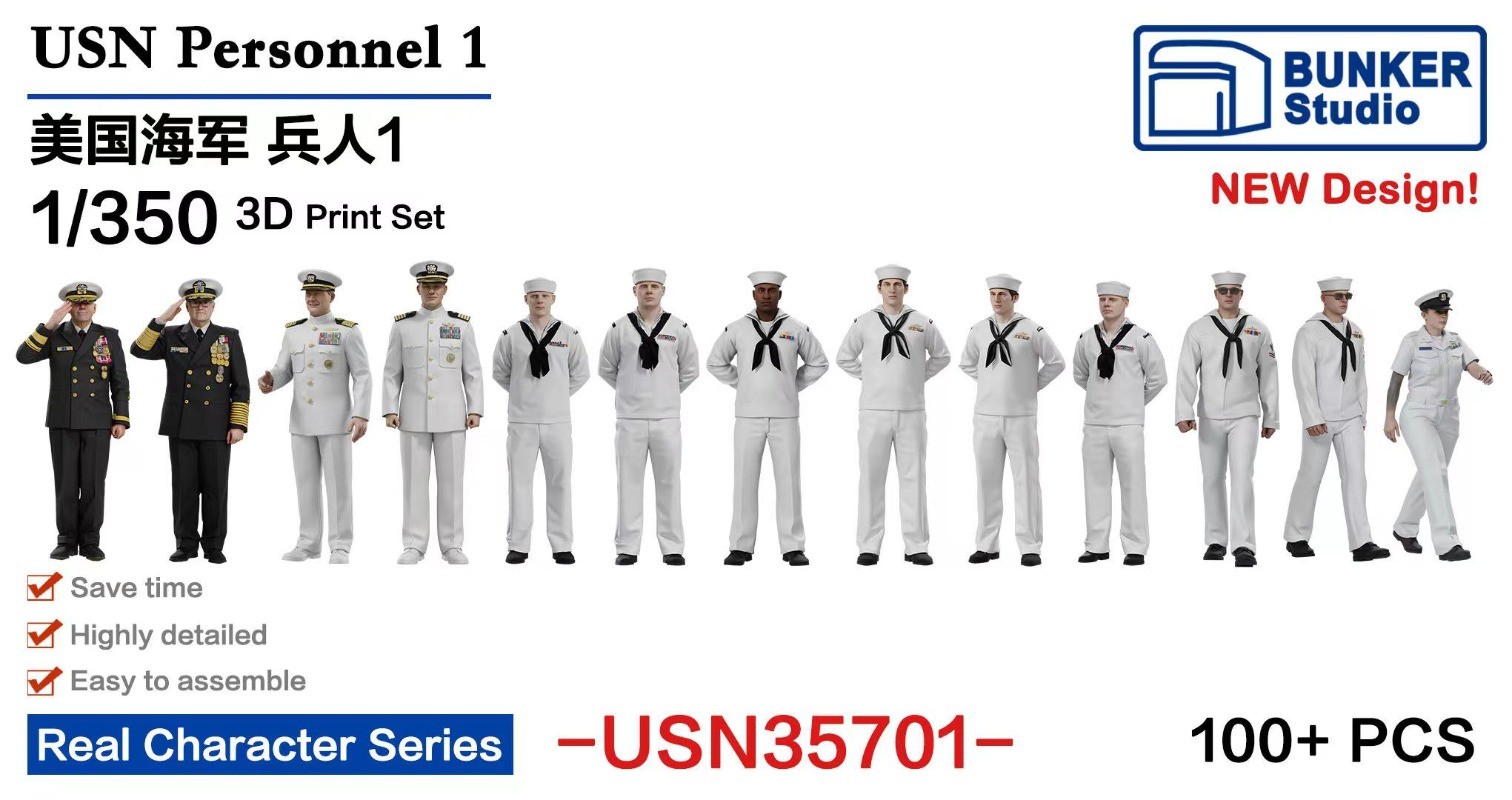 BUNKER Studio 1/350 WWII USN Navy Carrier Crew Figure Set 3D Print - Multi type