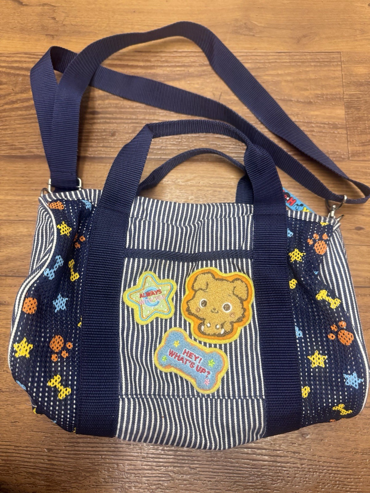 Rare vintage 2003 Sanrio Chibimaru blue-and-white striped handbag embroidered Rare vintage 2003 Sanrio Chibimaru blue-and-white striped handbag embroidered