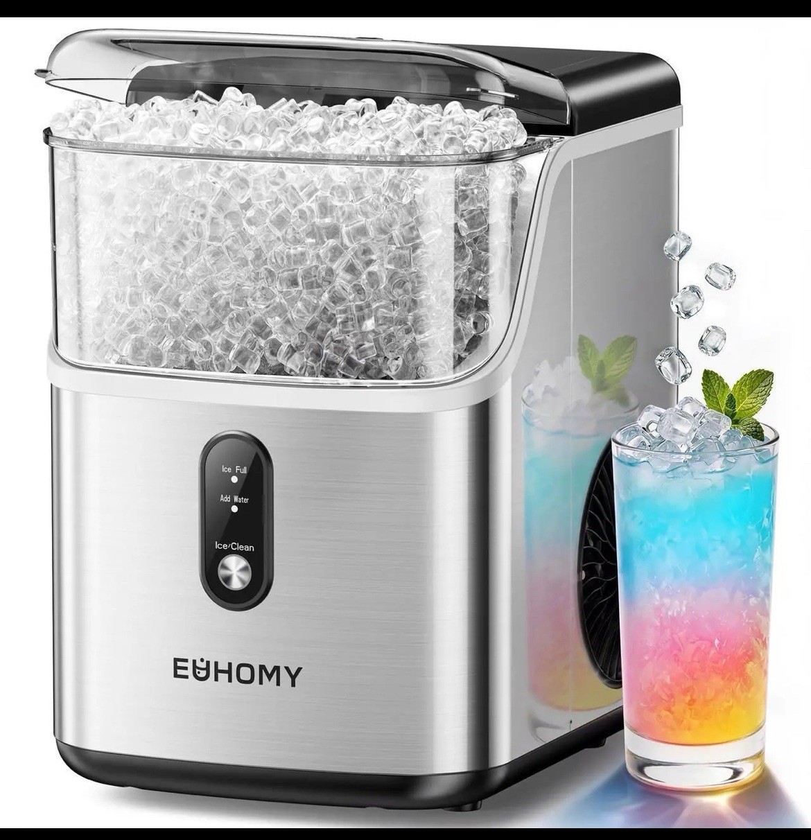 EUHOMY Nugget Ice Maker Countertop, Ready in 7 Mins, 34Lbs/24H
