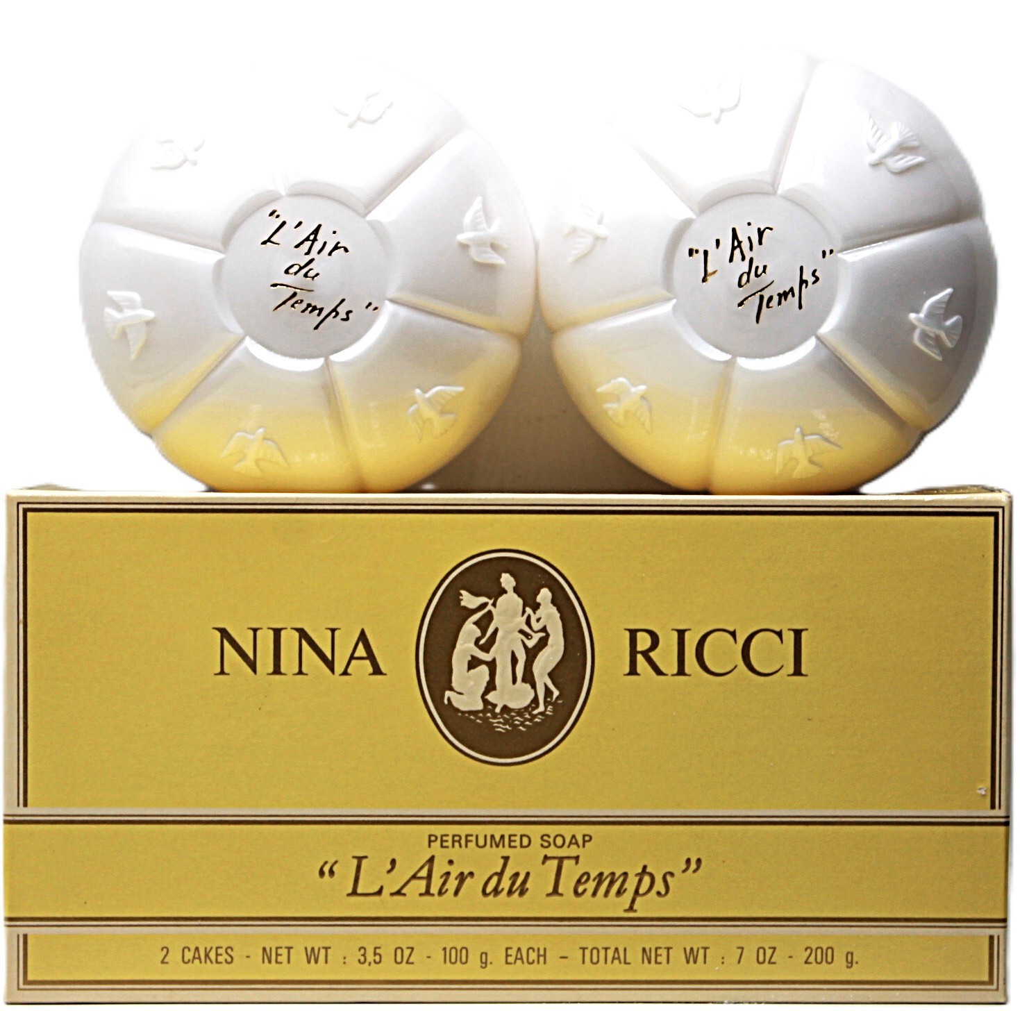 Vintage Box Nina Ricci L\'Air du Temps Perfumed Soap 2 Cakes with Soap Dish Cases