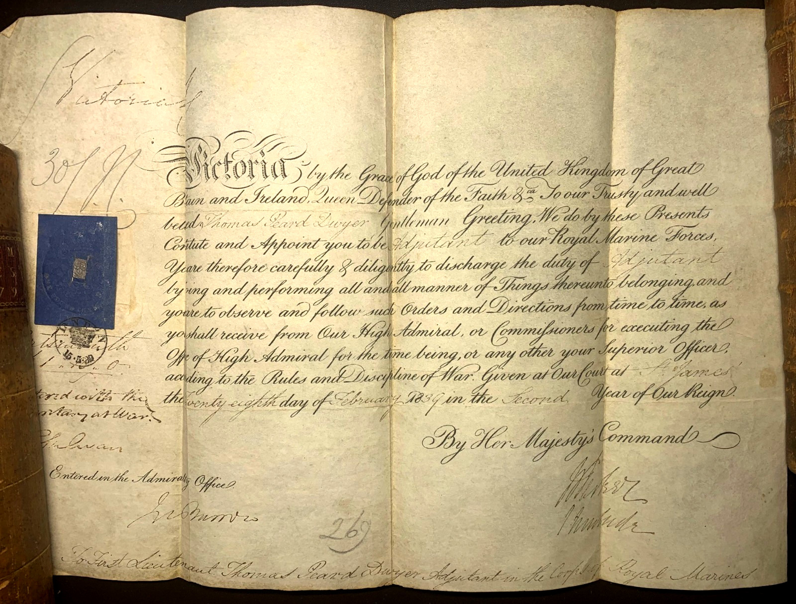 QUEEN VICTORIA. Royal Marines Commission 1839