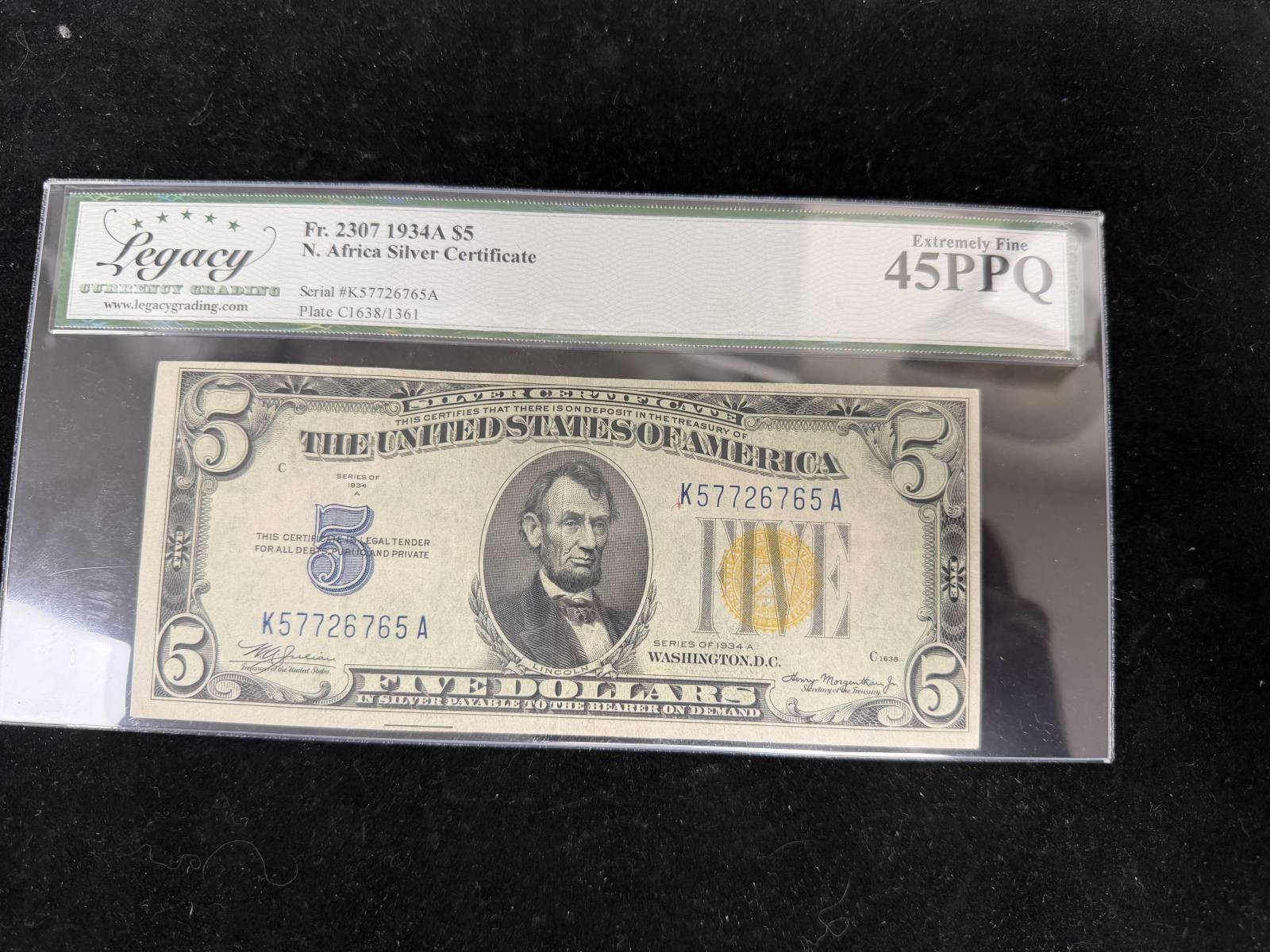 Fr 2307 1934A $5 North Africa WW2 Emergency Notes Legacy Graded 45 PPQ Fr 2307 1934A $5 North Africa WW2 Emergency Notes Legacy Graded 45 PPQ