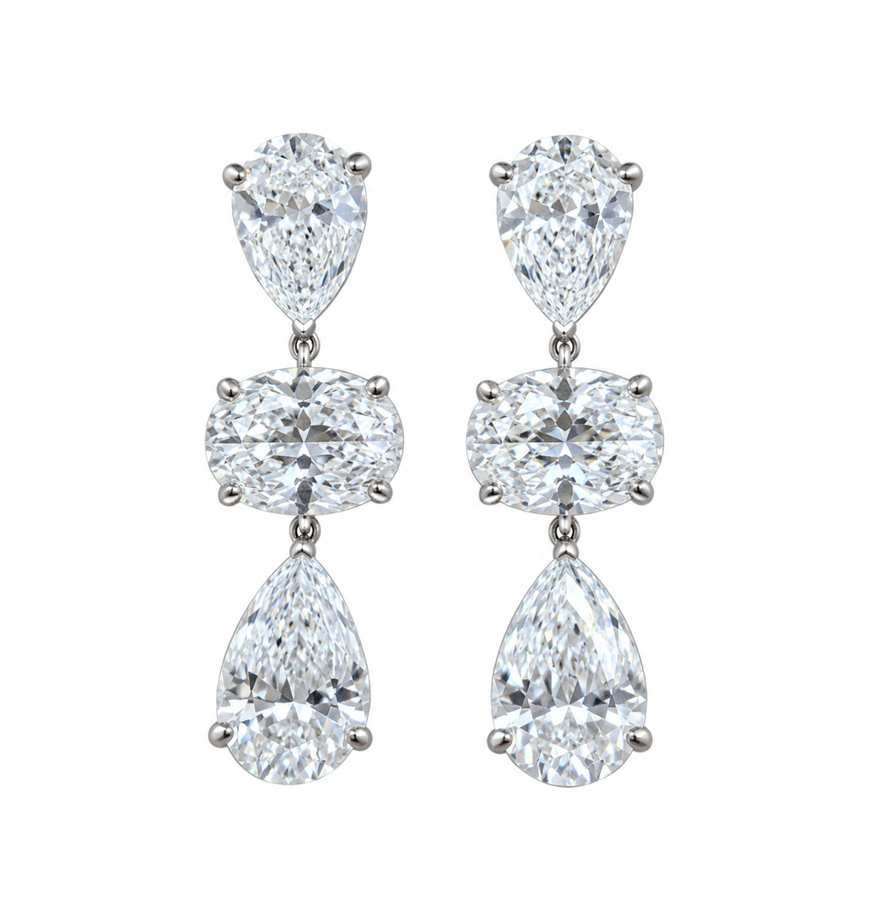 Bianca Pear Oval Lab Created Diamond Drop Earrings, 4.17 cts