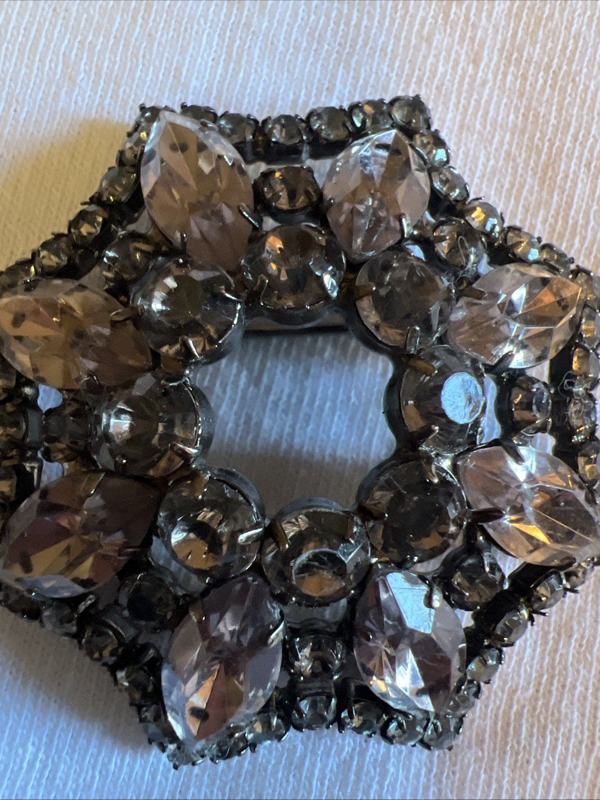 VTG Star Brooch Facet Chaton Marquise Pink White Rhinestones Gun Metal