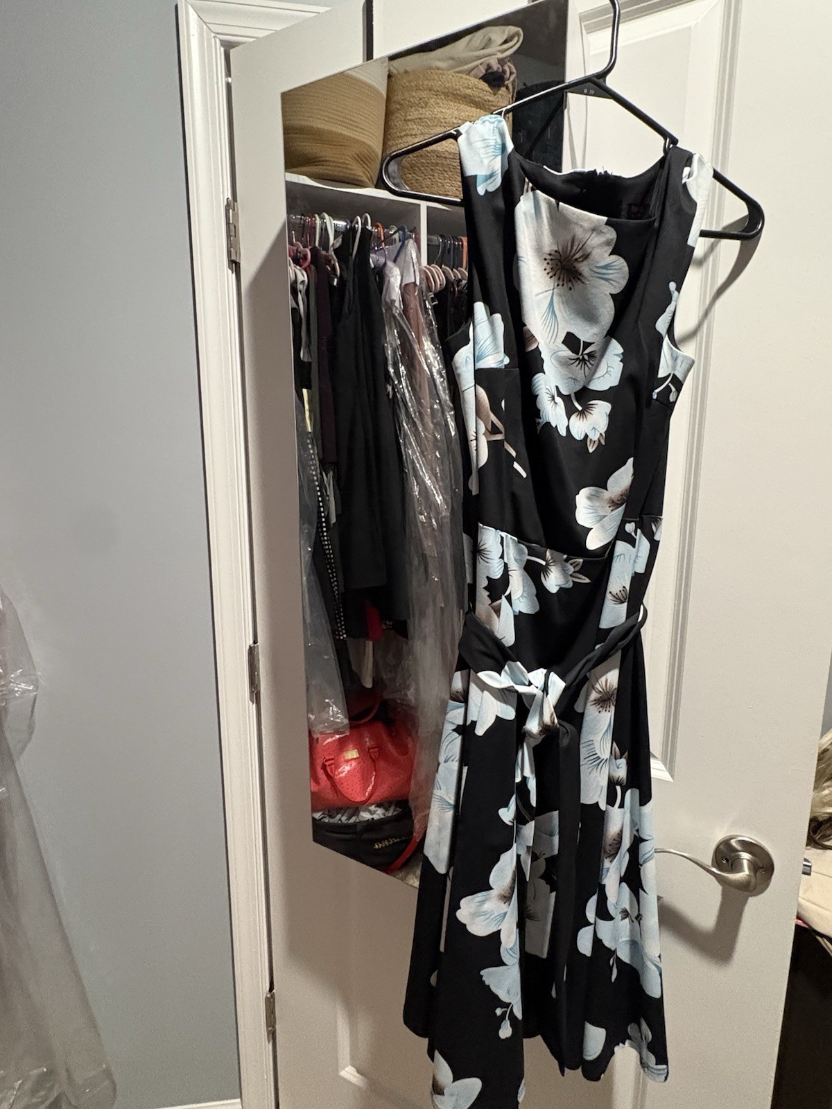 Large black and light blue flowered dress