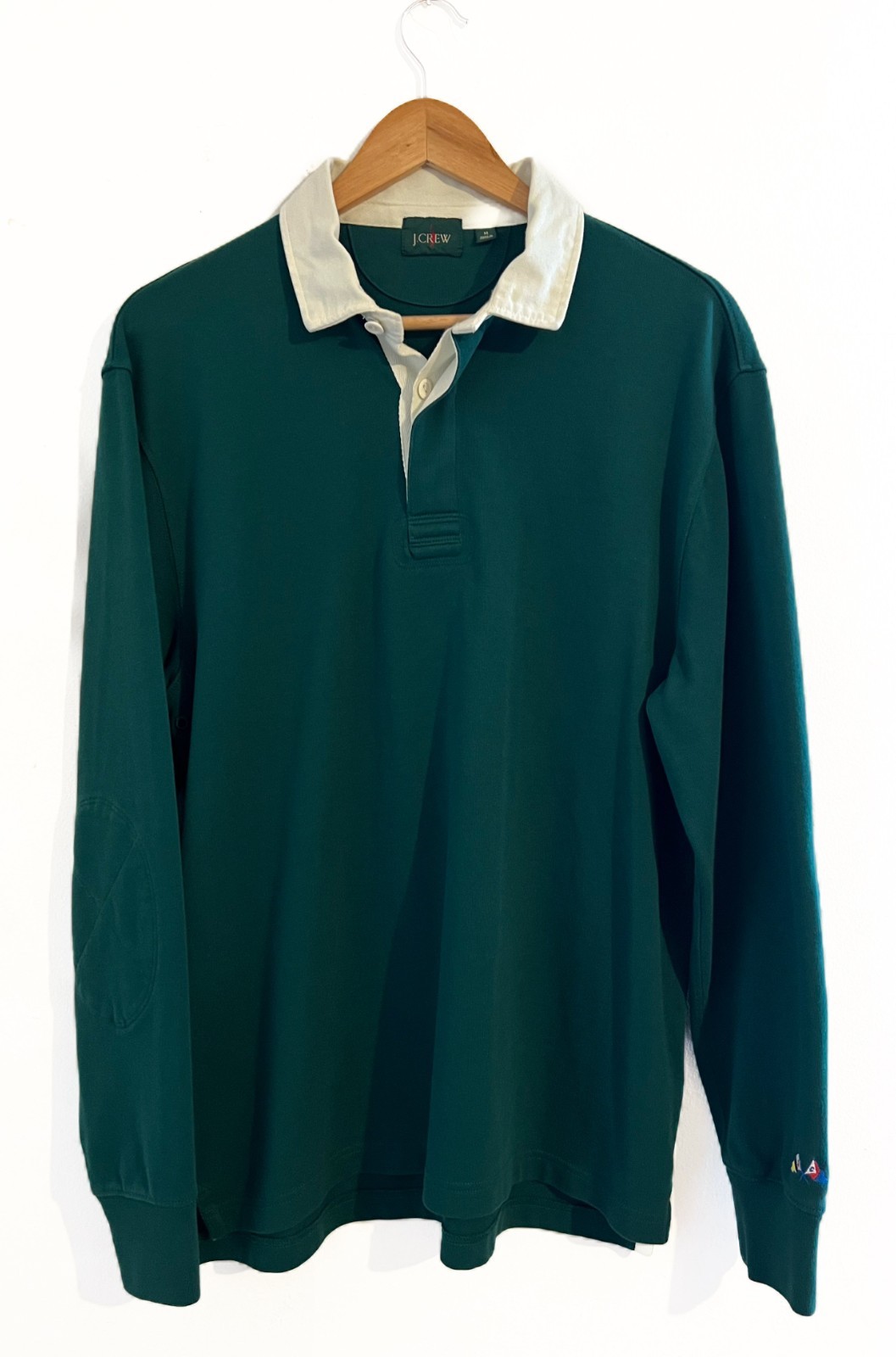 Vintage J.Crew Long Sleeve Rugby Shirt Green Elbow Pads MEDIUM Vintage J.Crew Long Sleeve Rugby Shirt Green Elbow Pads MEDIUM
