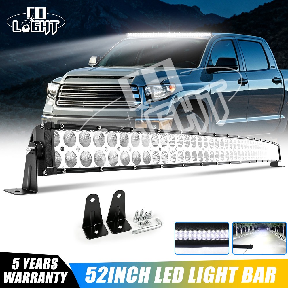 52inch 3500W Dual Row LED Work Light Bar Curved Offroad Spot Flood Driving SUV