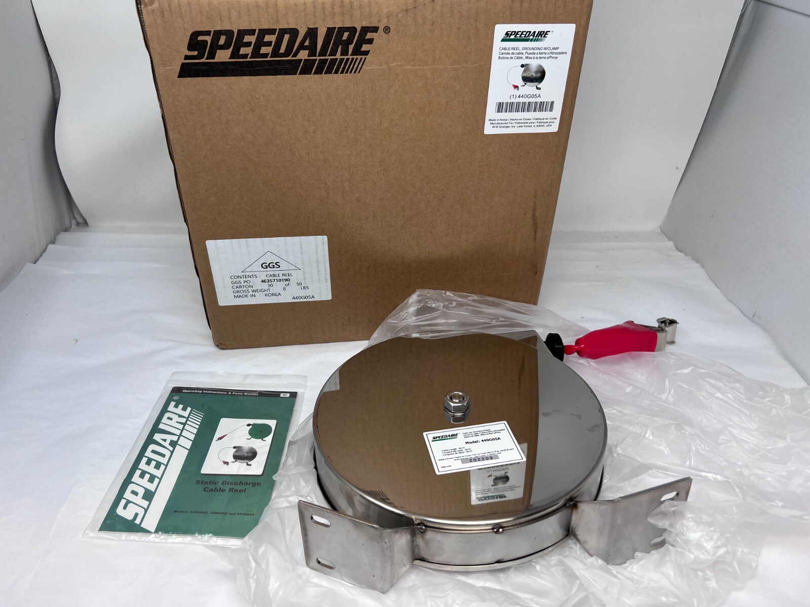 NEW Speedaire 440G05 Cable Reel,50 Ft. Stainless Steel Fast NEW Speedaire 440G05 Cable Reel,50 Ft. Stainless Steel Fast