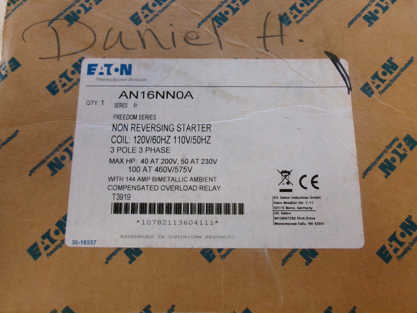 NIB Cutler Hammer Non-Reversing Starter    120V    AN16NN0A