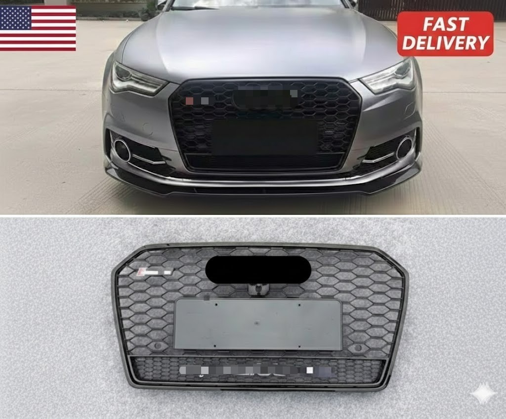Fit For Audi A6 S6 C7.5 2016-2018 RS6 Style Honeycomb Front Grille Gloss Black