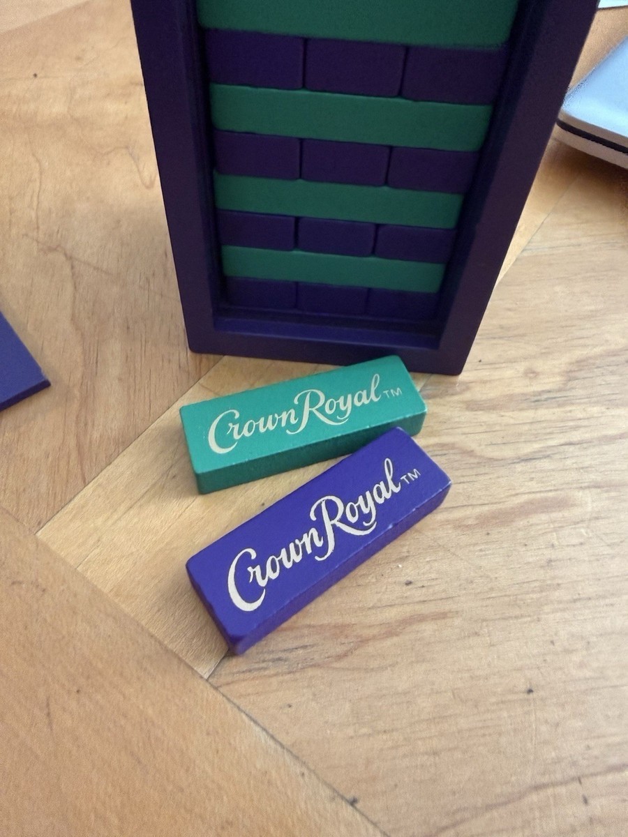 Mini Jenga’s Crown Royal Purple and green game peices