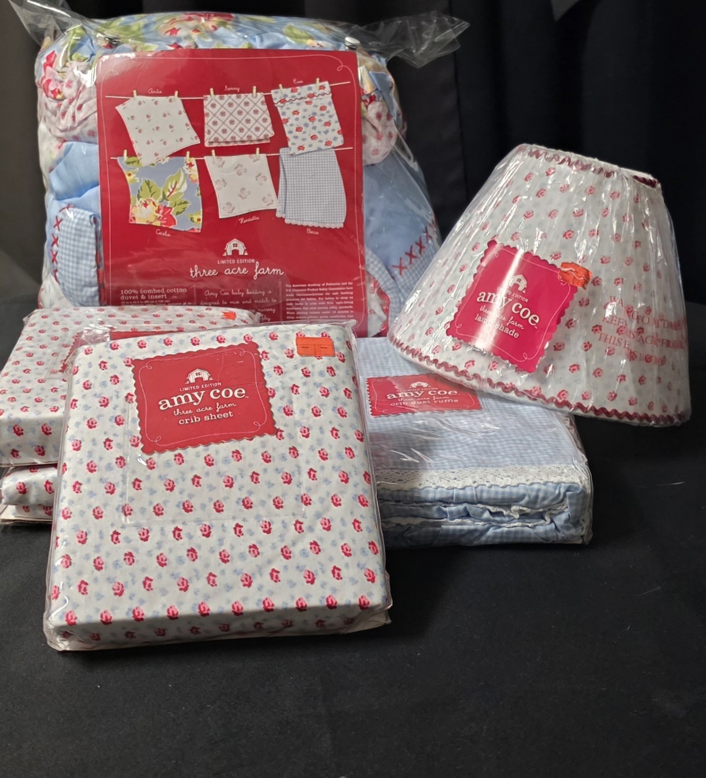 Amy Coe Three Acre Farm 6pc Baby Bedding Decor Set Vintage NIP