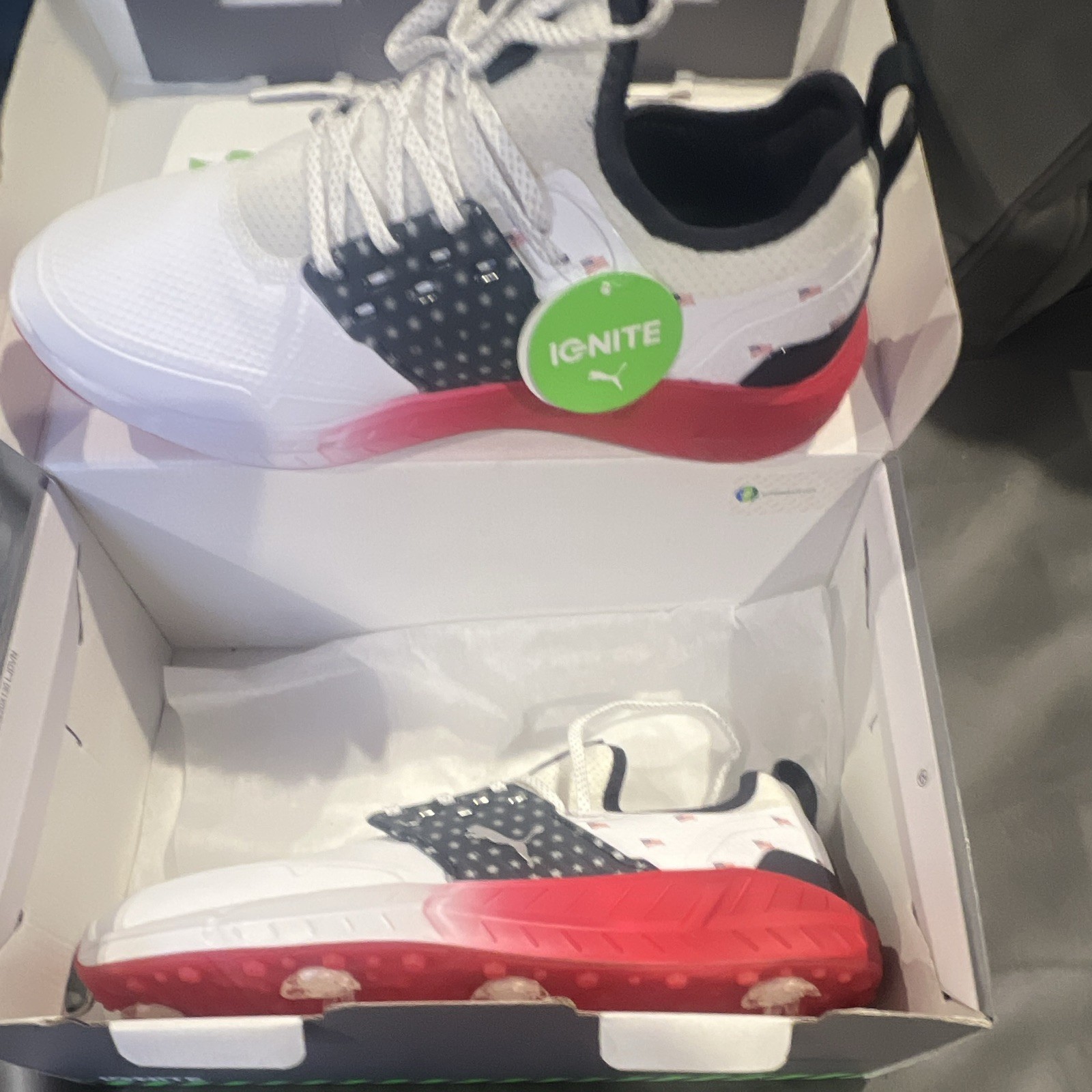 PUMA Ignite Articulate Volition Spiked Golf Shoes US 10 Regular White/Red/Blue