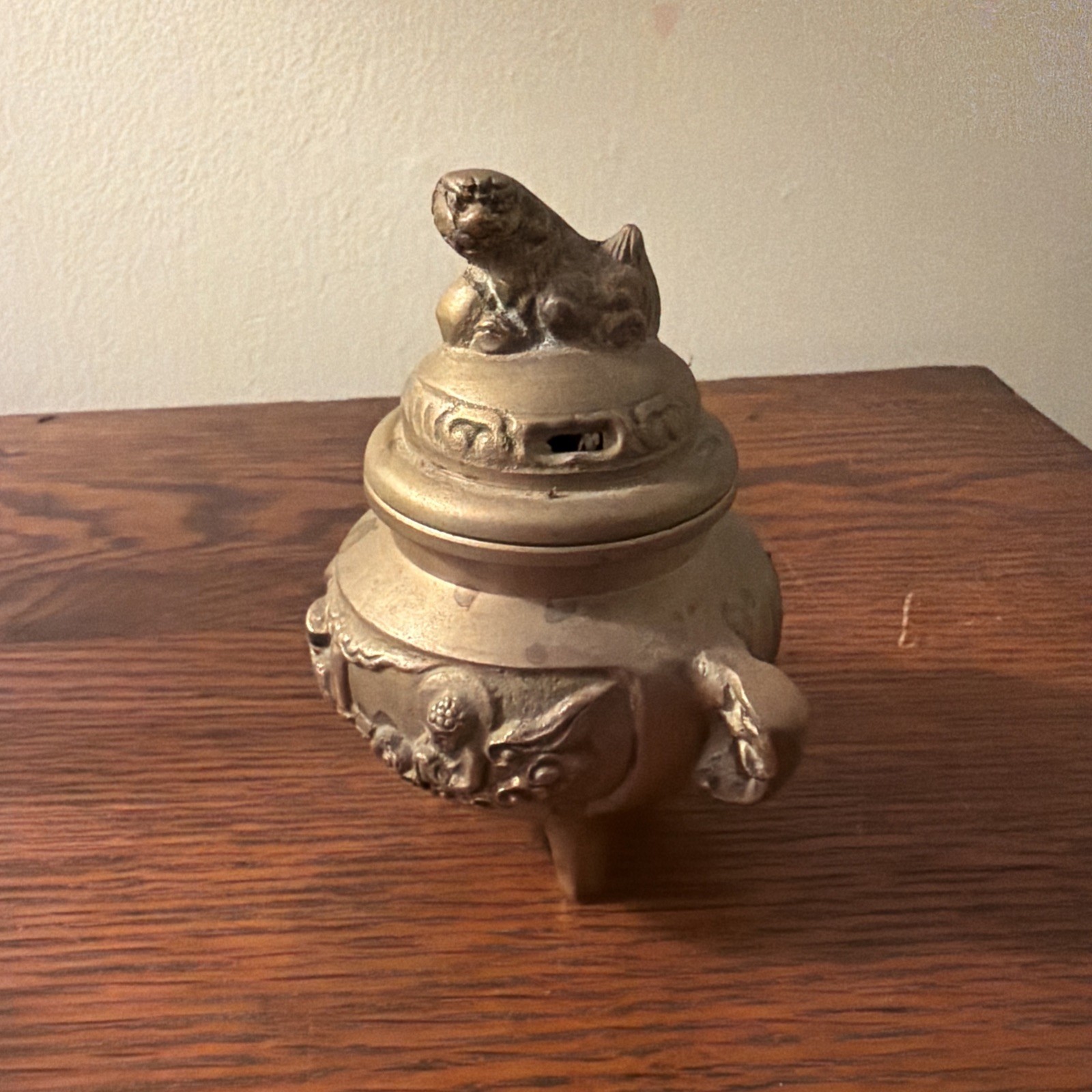 Vintage Chinese Brass Censer Incense Burner Foo Dog