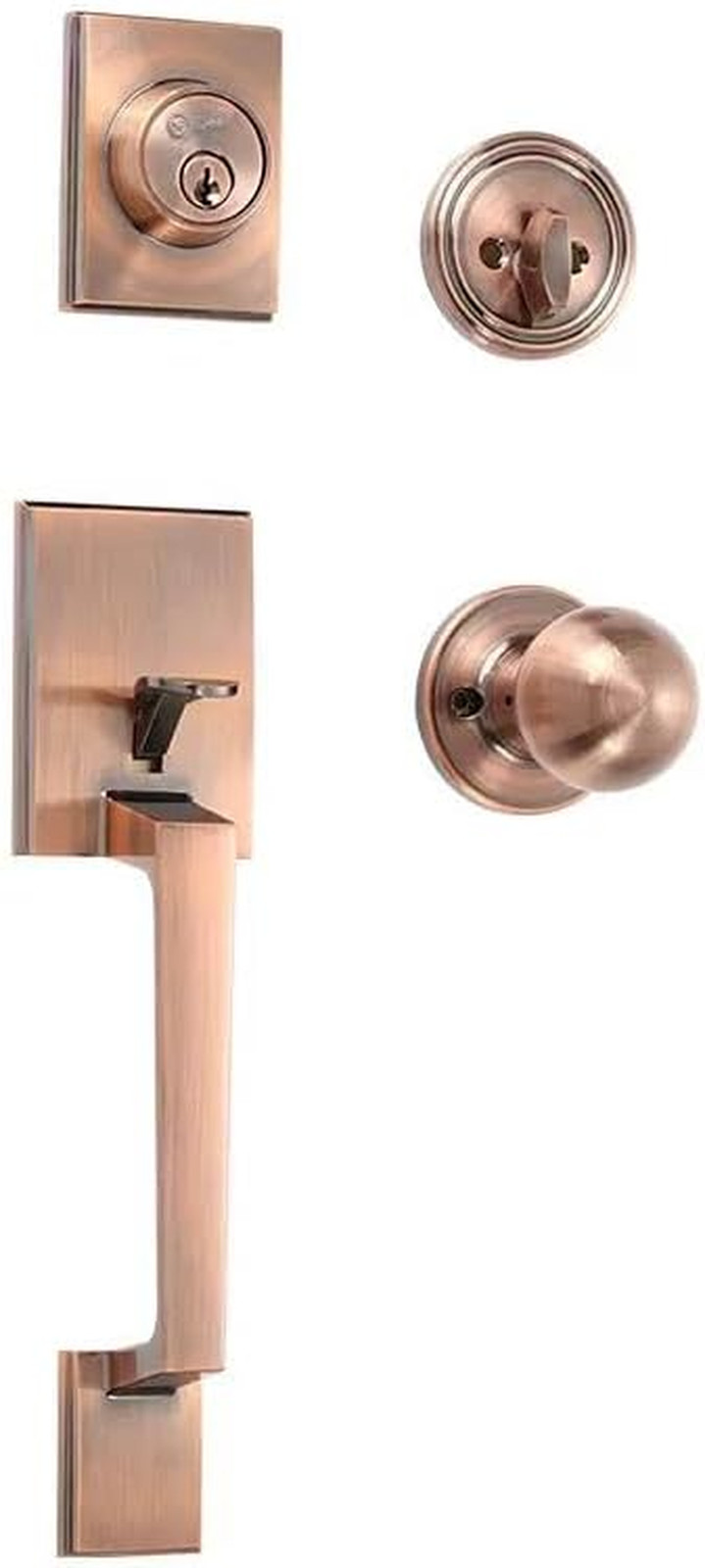 Antique Copper Front Door Handle Set Single Cylinder Deadbolt Entry Lock Kit Antique Copper Front Door Handle Set Single Cylinder Deadbolt Entry Lock Kit