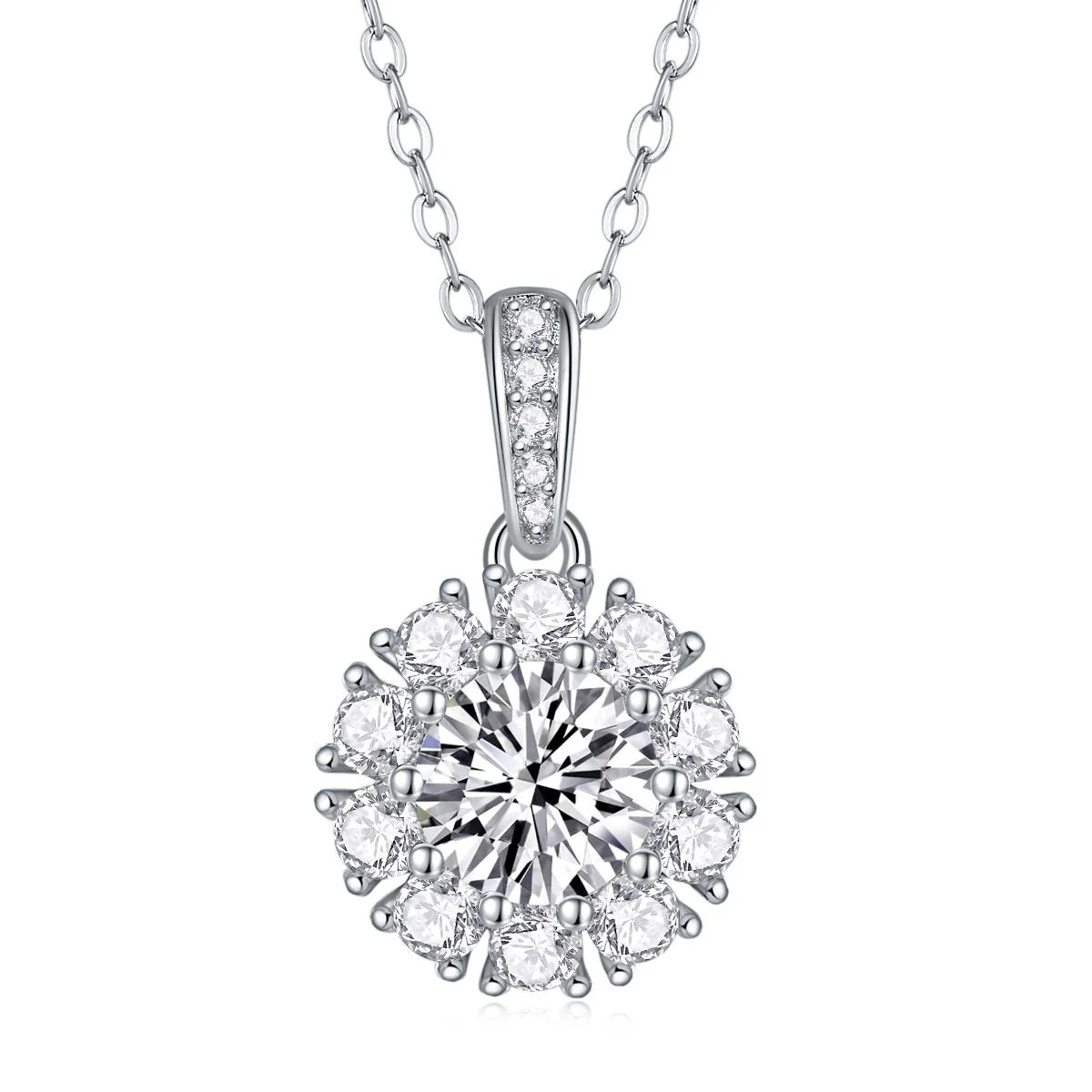 1ct Moissanite Pendant Necklace 925 Sterling Silver CZ Halo Fifty8 Gift Box