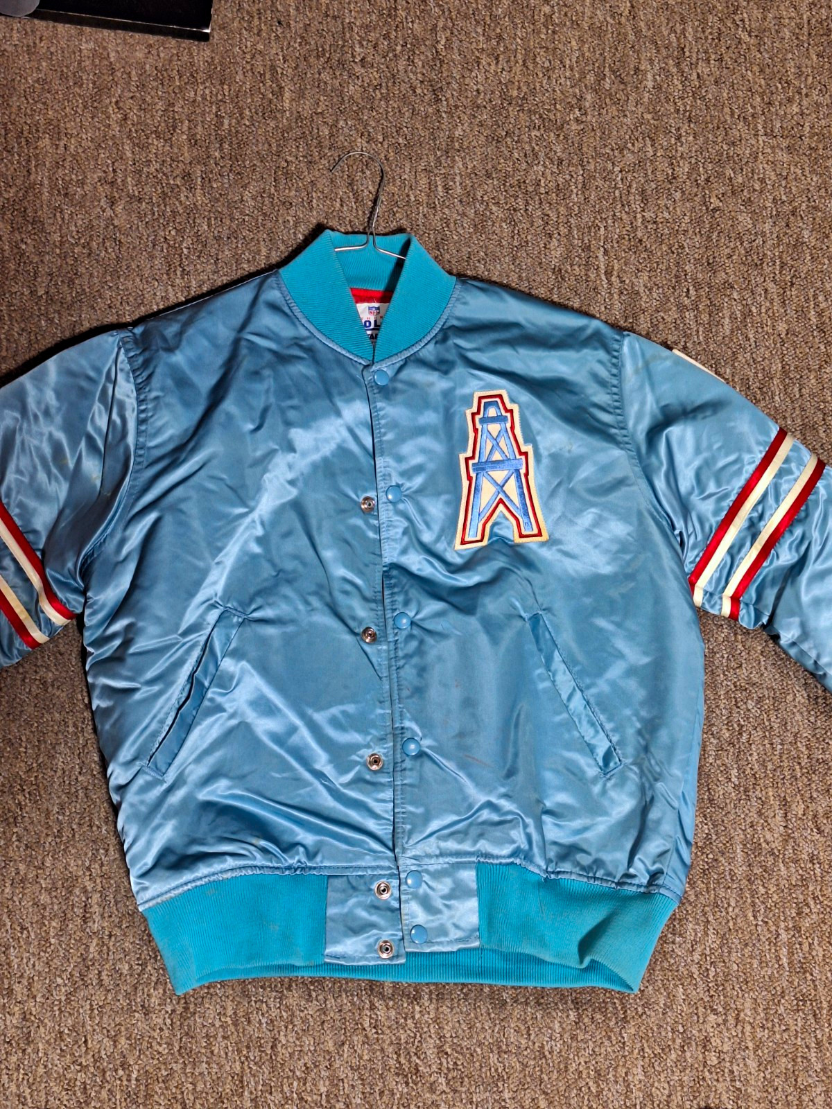 Starter Houston Oilers NFL Pro Line Satin Jacket Blue Red White Size M Starter Houston Oilers NFL Pro Line Satin Jacket Blue Red White Size M