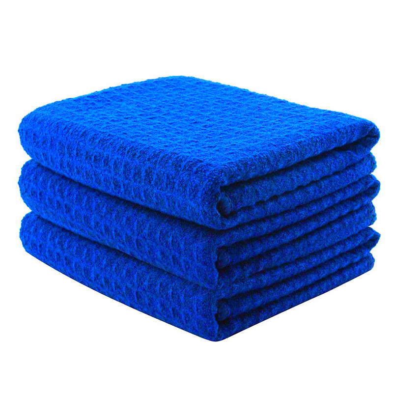3 Pcs Waffle Weave Glass & Window Microfiber Towel, Blue 24\