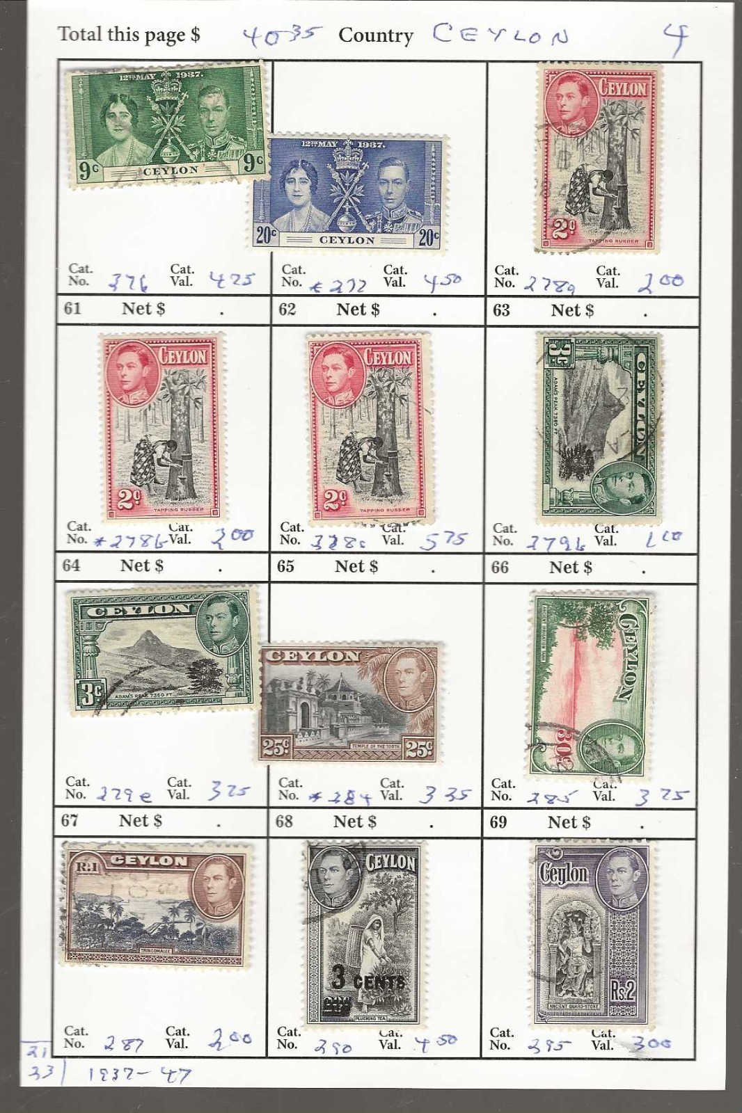 CEYLON Classics...Sc #276/295...Mint & Used...1937/47...12 Diff...SCV $40.35 CEYLON Classics...Sc #276/295...Mint & Used...1937/47...12 Diff...SCV $40.35