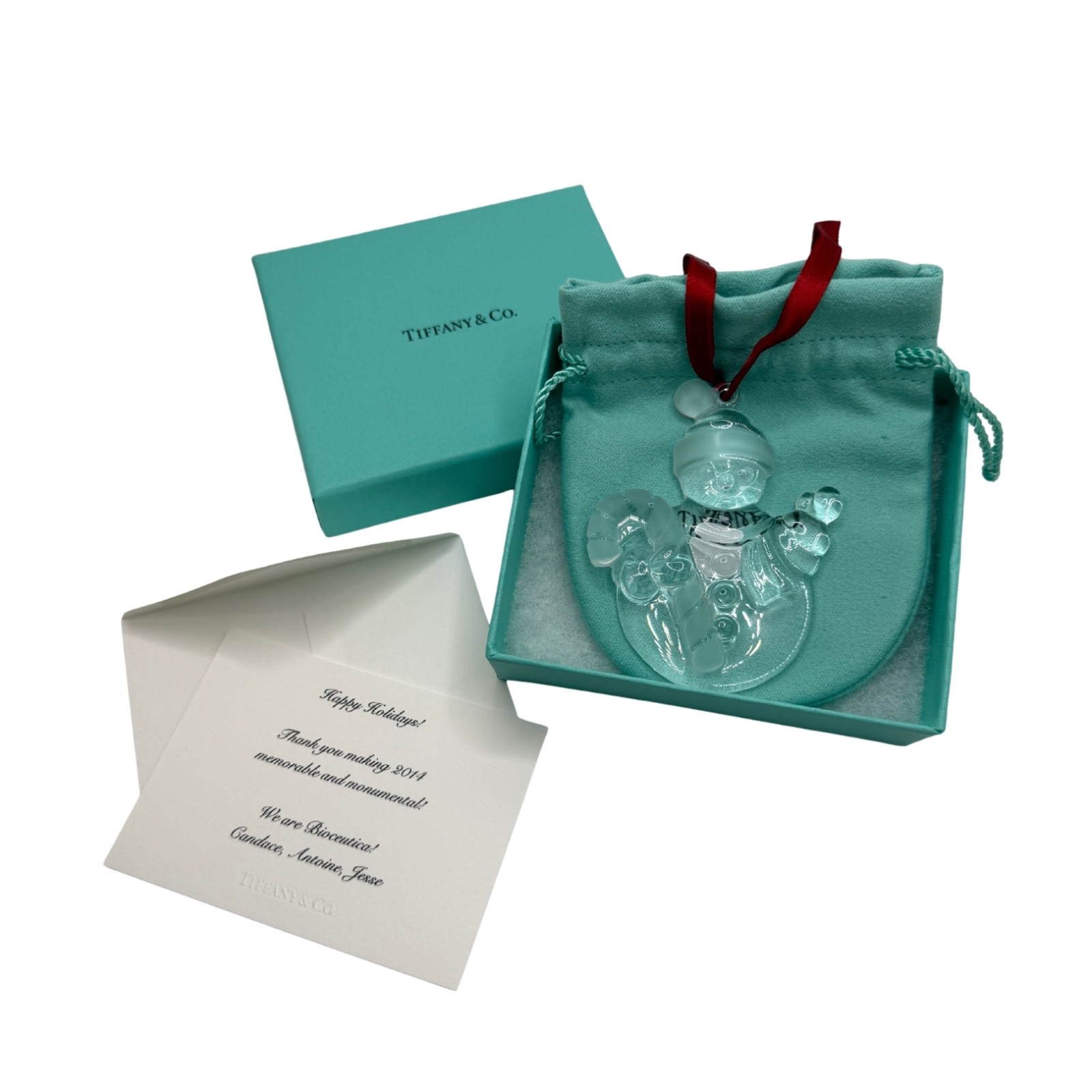 Rare Tiffany & Co Crystal Snowman Ornament Germany Box Pouch Letter 2014