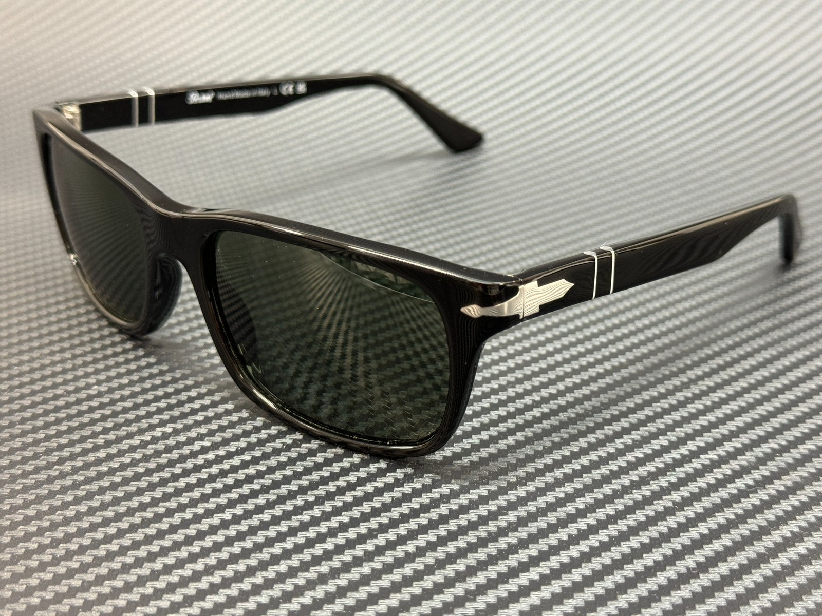 PERSOL PO3048S 95 31 Black Rectangle Square Men\'s Sunglasses 58 mm