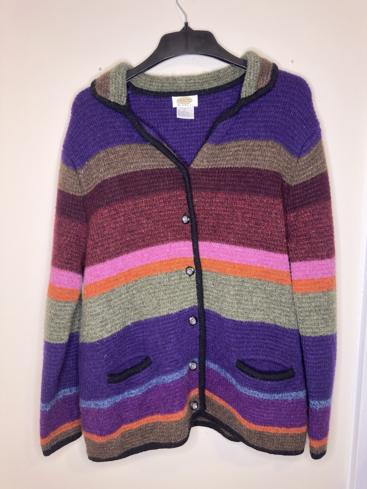 Talbots Women’s Plus 1X 100% Wool Knit Striped Button Cardigan w/ Pockets Talbots Women’s Plus 1X 100% Wool Knit Striped Button Cardigan w/ Pockets