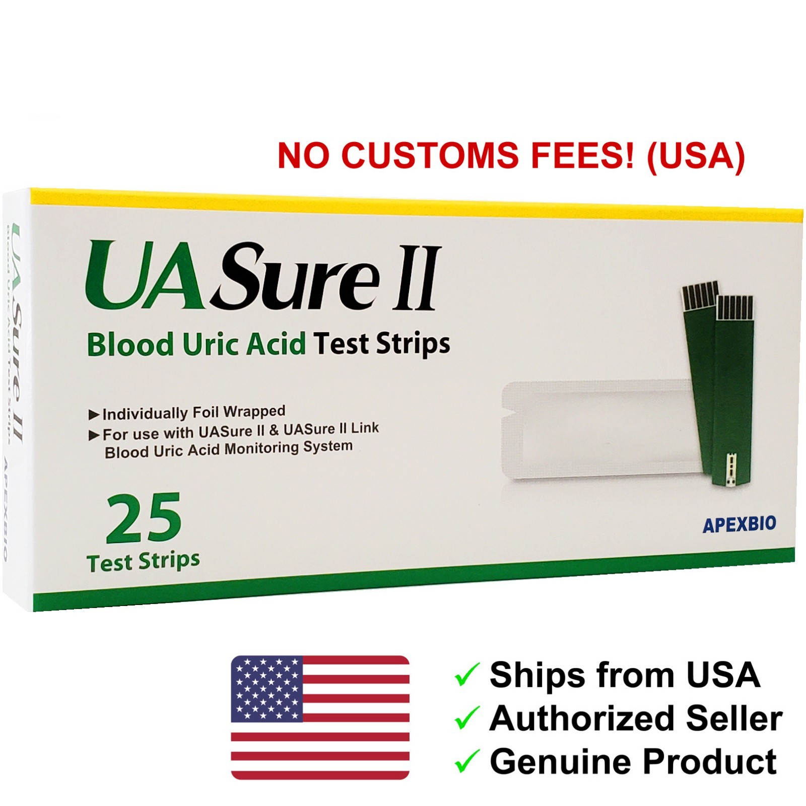 UASure II Uric Acid Test Strips - UA Sure.  25 Ct.  GENUINE.  Full USA Warranty.