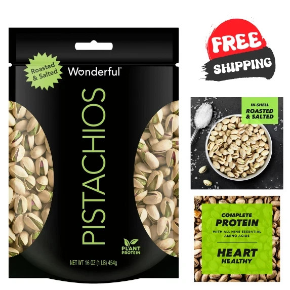 Wonderful Pistachios, In-Shell Roasted & Salted Nuts, 16 Ounce Bag Wonderful Pistachios, In-Shell Roasted & Salted Nuts, 16 Ounce Bag